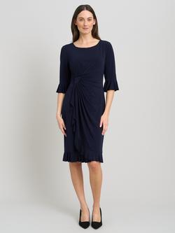 Gina Bacconi Faux Wrap Frill Hem Jersey Dress, Navy, Navy