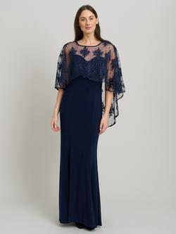 Gina Bacconi Desire Lace Cape Maxi Dress, Navy, Navy