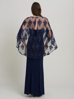 Gina Bacconi Desire Lace Cape Maxi Dress, Navy - view 2, Navy