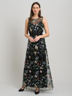 Gina Bacconi Moira Embroidered Floral Maxi Dress, Black / Multi, Black / Multi