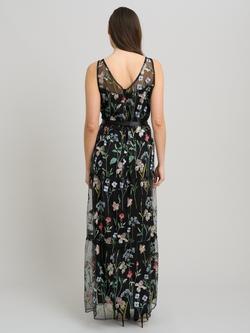 Gina Bacconi Moira Embroidered Floral Maxi Dress, Black / Multi - view 2, Black / Multi
