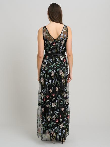 Gina Bacconi Moira Embroidered Floral Maxi Dress, Black / Multi - view 2, Black / Multi