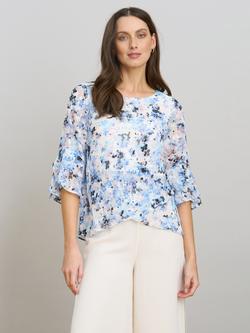 Gina Bacconi Jacklyn Floral Layered Chiffon Top, Pale Blue/Multi, Pale Blue/Multi