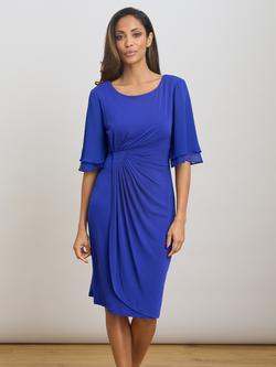 Gina Bacconi Hanne Faux Wrap Chiffon Sleeve Dress, Cobalt, Cobalt