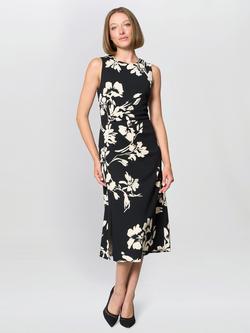 Gina Bacconi Joely Floral Midi Dress, Black/Beige, Black/Beige