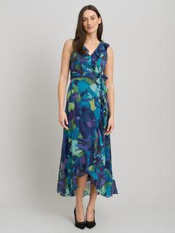 Gina Bacconi Marlee Floral Ruffle Maxi Dress, Blue, Blue