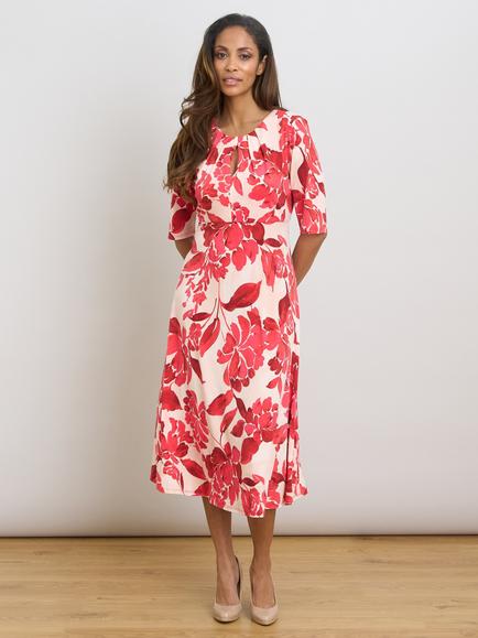 Gina Bacconi Maybelle Floral Midi Dress, Red/White, Red/White