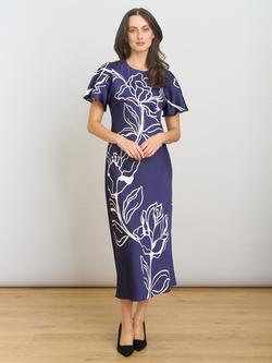 Gina Bacconi Meg Floral Outline Midi Dress, Navy, Navy