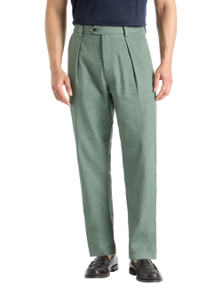 SPOKE Linen Hackneys Narrow Thigh Relaxed Chinos, Green