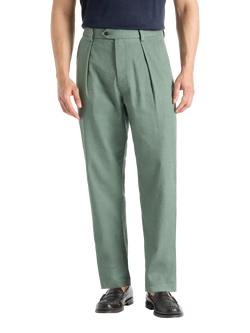 SPOKE Linen Hackneys Wide Thigh Relaxed Chinos, Green