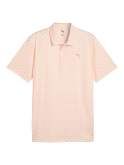 PUMA MATTR Scallop Golf Polo Shirt, White/Melon Glow