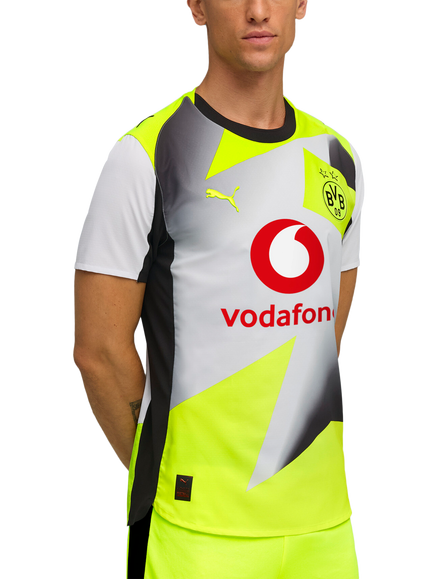 PUMA  Men's Slim Fit Borussia Dortmund 25/26 Authentic Away Jersey Top, Silver Mist/Yellow, Silver Mist/Yellow