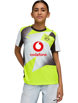 PUMA Kids' Borussia Dortmund 25/26 Away Jersey Top, Silver Mist/Yellow, Silver Mist/Yellow