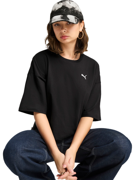 PUMA Wardrobe Essentials Logo Oversized Cropped T-Shirt, Puma Black