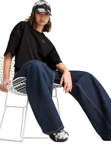 PUMA Wardrobe Essentials Logo Oversized Cropped T-Shirt - view 2, Puma Black