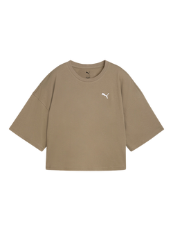 PUMA Wardrobe Essentials Logo Oversized Cropped T-Shirt, Velvet Moss