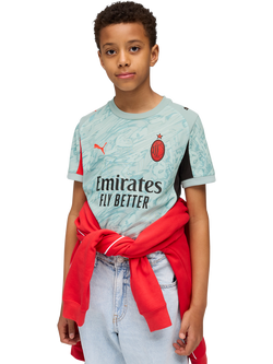 PUMA Kids' AC Milan 25/26 Goalkeeper Jersey Top, Modern Mint/Red, Modern Mint/Red