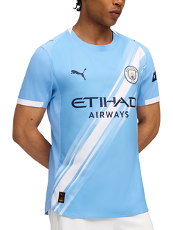 PUMA Men's Slim Fit Manchester City 25/26 Home Jersey Top, Light Blue/White, Light Blue/White