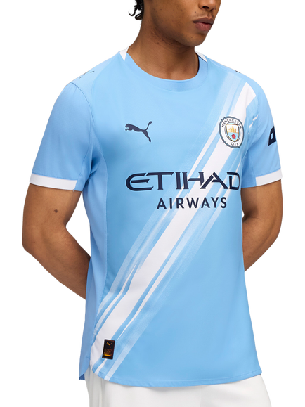 PUMA Men's Slim Fit Manchester City 25/26 Home Jersey Top, Light Blue/White, Light Blue/White
