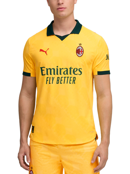 PUMA Men's Regular Fit AC Milan 25/26 Authentic Third Jersey Top, Yellow/Dark Myrtle, Yellow/Dark Myrtle