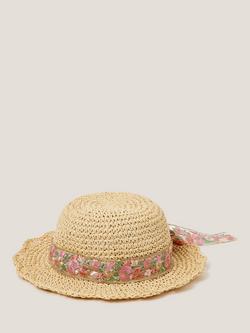 Monsoon Kids' Floral Straw Hat, Pink, Pink