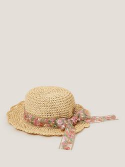 Monsoon Kids' Floral Straw Hat, Pink - view 2, Pink