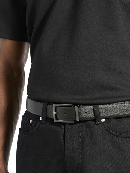 Dune London Oakem Reversible Leather Belt - view 2, Black