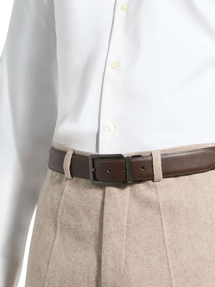 Dune London Oakem Reversible Leather Belt - view 2, Chocolate