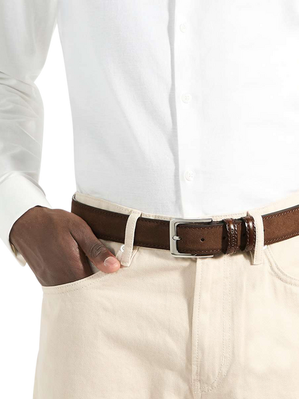 Dune London Overturn Suede Belt, Brown - view 2, Brown