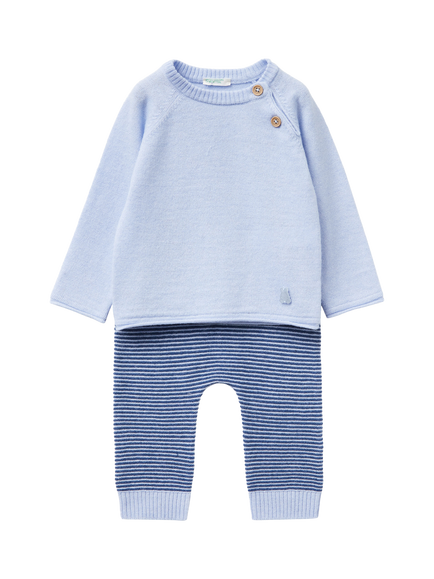 Benetton Baby Knitted Outfit, Blue, Blue