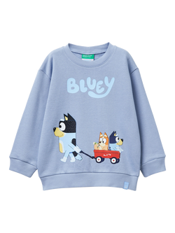 Benetton Kids' Fleece Bluey Crew Neck Sweatshirt, Blue/Multi, Blue/Multi