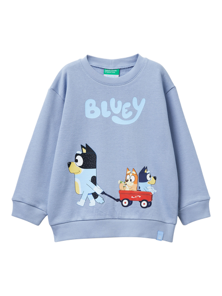 Benetton Kids' Fleece Bluey Crew Neck Sweatshirt, Blue/Multi, Blue/Multi