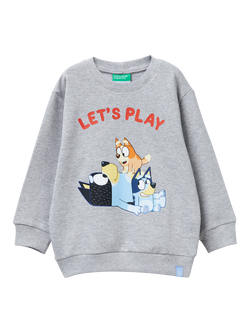 Benetton Kids' Bluey Crew Neck Jumper, Grey/Multi, Grey/Multi