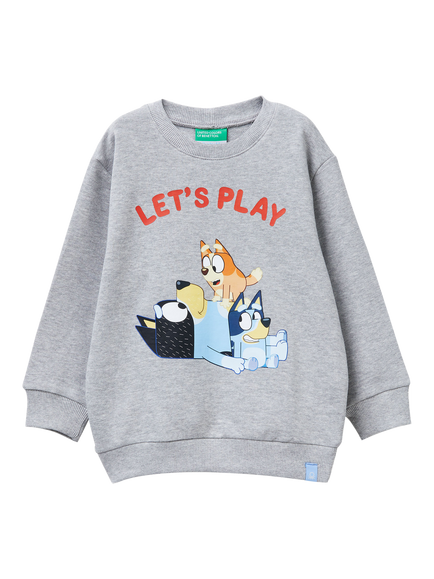 Benetton Kids' Bluey Crew Neck Jumper, Grey/Multi, Grey/Multi