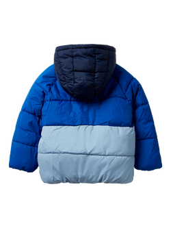 Benetton Kids' Colour Block Puffer Jacket, Blue Multi - view 2, Blue Multi