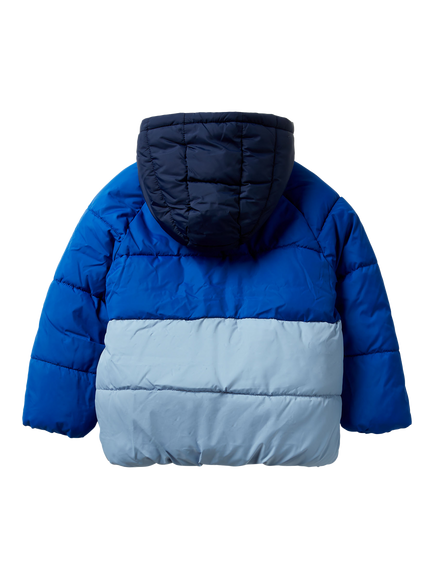 Benetton Kids' Colour Block Puffer Jacket, Blue Multi - view 2, Blue Multi