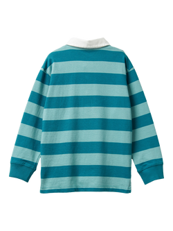 Benetton Kids' Long Sleeve Stripe Rugby Polo Shirt, Blue Multi - view 2, Blue Multi