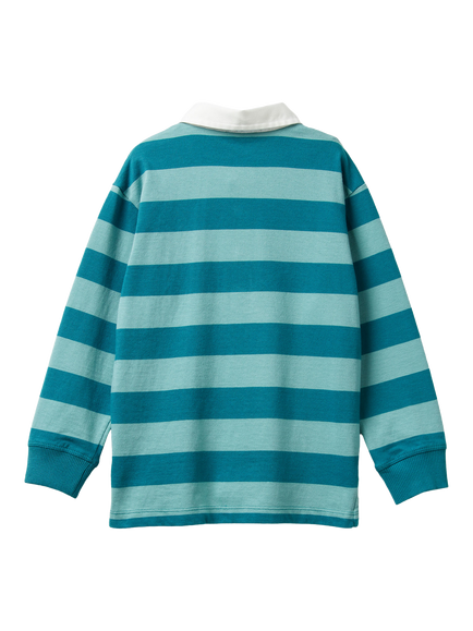 Benetton Kids' Long Sleeve Stripe Rugby Polo Shirt, Blue Multi - view 2, Blue Multi