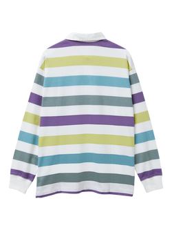 Benetton Kids' Long Sleeve Stripe Polo Shirt, White/Multi - view 2, White/Multi