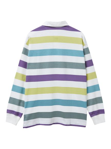 Benetton Kids' Long Sleeve Stripe Polo Shirt, White/Multi - view 2, White/Multi
