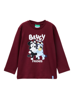 Benetton Kids' Long Sleeve Bluey Print T-Shirt, Red/Multi, Red/Multi
