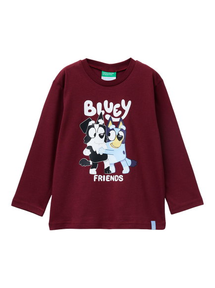 Benetton Kids' Long Sleeve Bluey Print T-Shirt, Red/Multi, Red/Multi