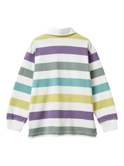 Benetton Kids' Long Sleeve Stripe Rugby Polo Shirt, White/Multi - view 2, White/Multi