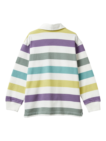 Benetton Kids' Long Sleeve Stripe Rugby Polo Shirt, White/Multi - view 2, White/Multi