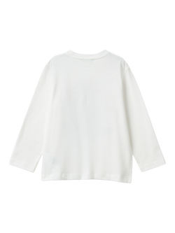 Benetton Kids' Long Sleeve Graphic Print T-Shirt, White/Multi - view 2, White/Multi