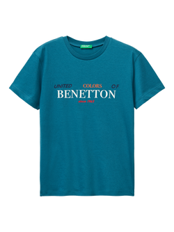 Benetton Kids' Short Sleeve Logo Print T-Shirt, Blue, Blue