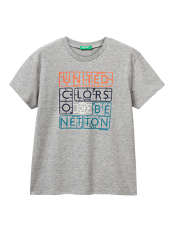 Benetton Kids' Short Sleeve Logo Print T-Shirt, Grey, Grey
