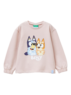 Benetton Kids' Bluey Crew Neck Jumper, Pink/Multi, Pink/Multi