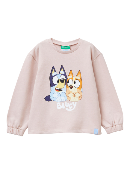 Benetton Kids' Bluey Crew Neck Jumper, Pink/Multi, Pink/Multi