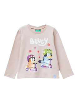 Benetton Kids' Long Sleeve Bluey Print T-Shirt, Pink/Multi, Pink/Multi